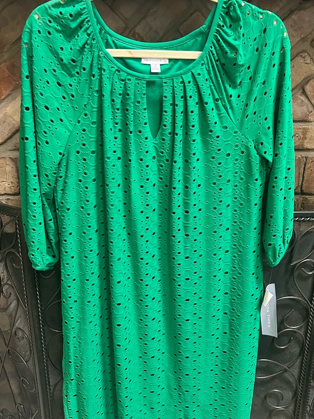 London Times Emerald Eyelet Shift Tunic